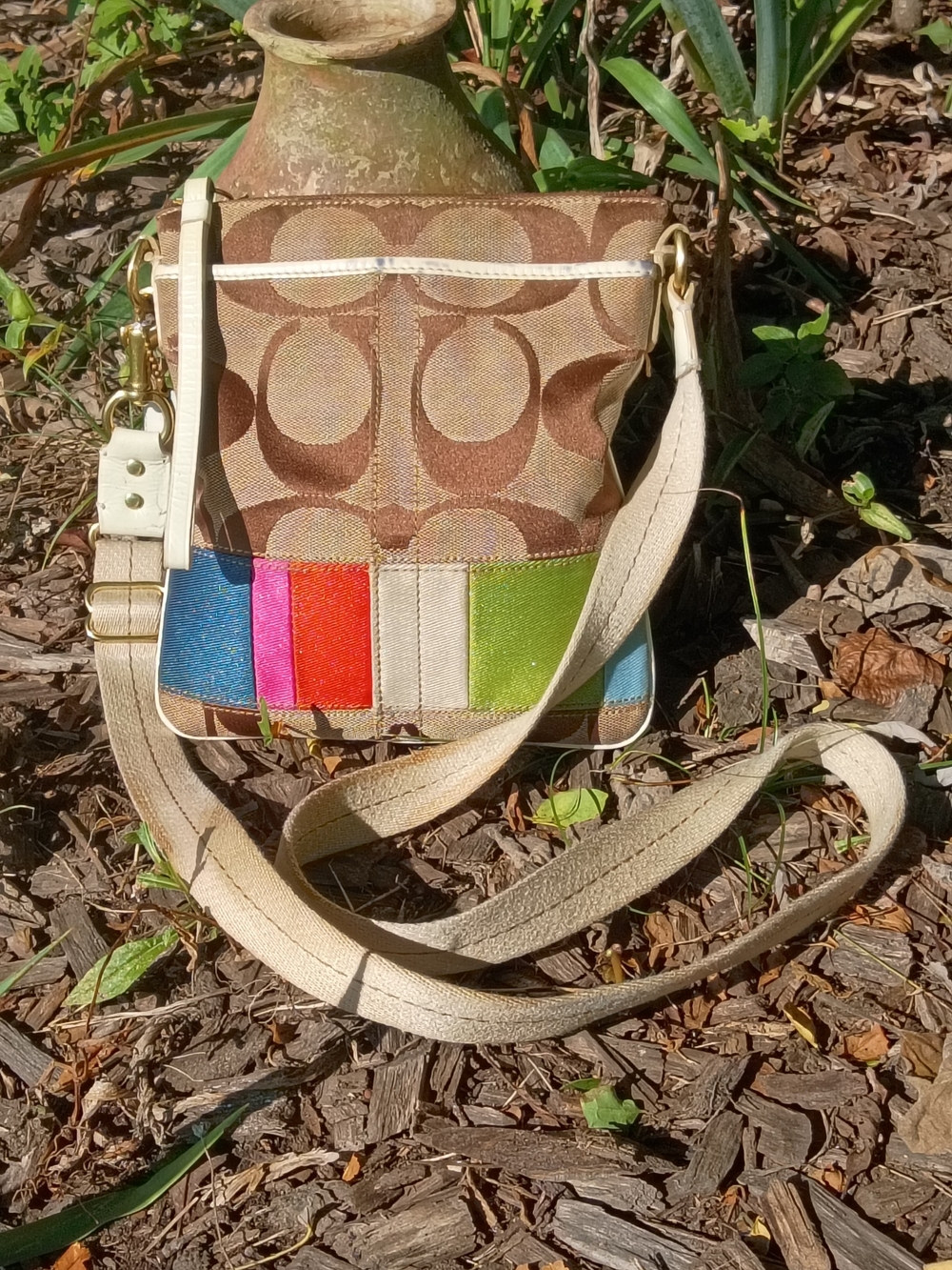 Coach Signature Canvas Crossbody with Multicolor Accent